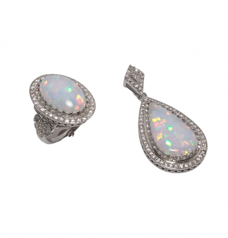 نیم ست اوپال سفید / طلا و جواهر کد 126