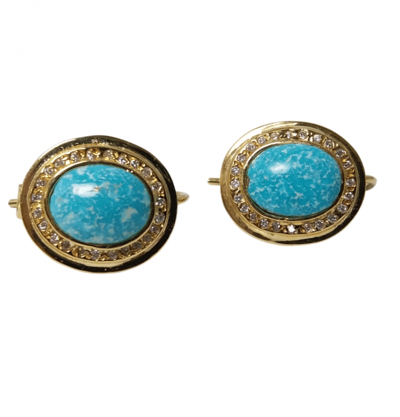 گوشواره فیروزه نیشابور مدل اوال / طلا و جواهر اوال کد 127