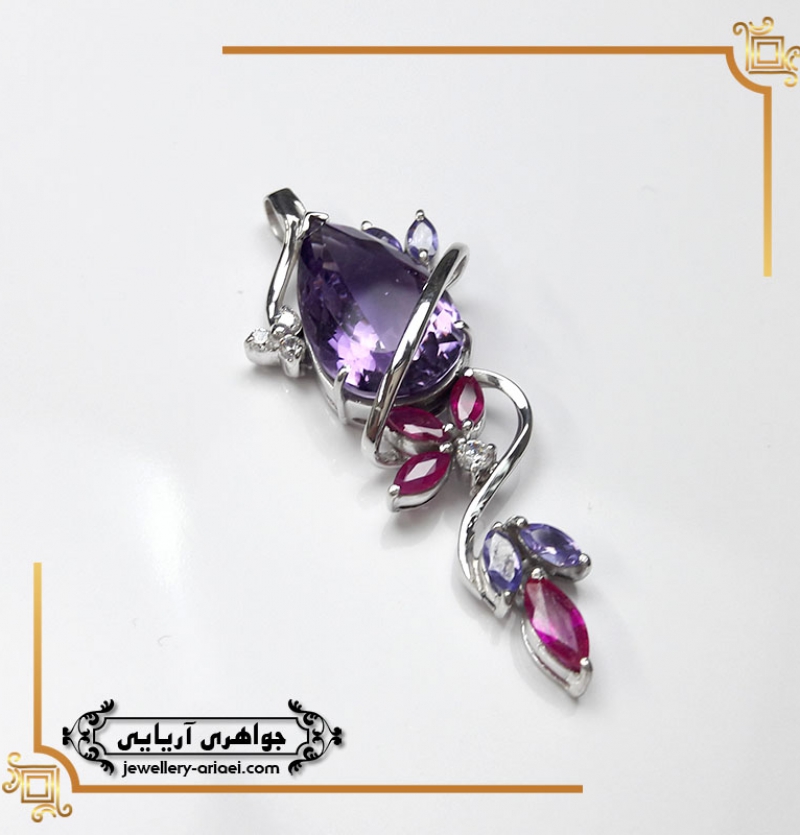 مدال طلای سفید و نگین آماتیست کد 239