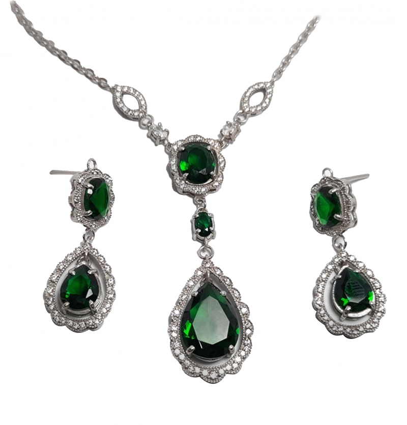 نیمست نقره مدل اشک زمرد