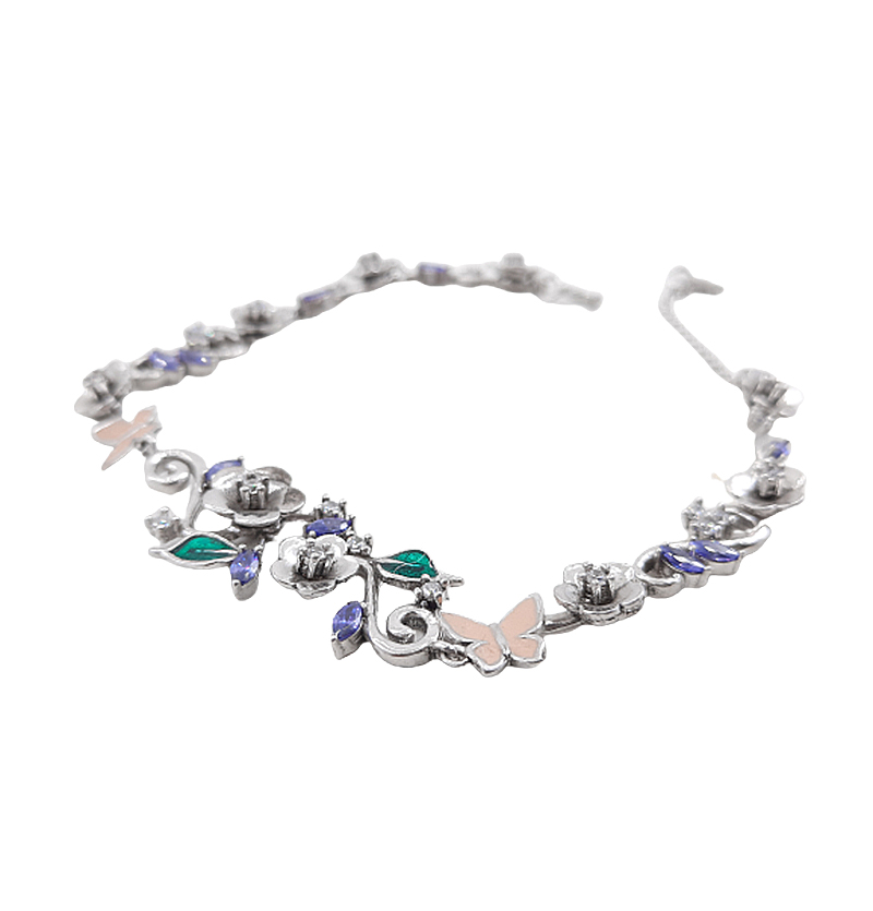 دستبند نقره گل رنگی