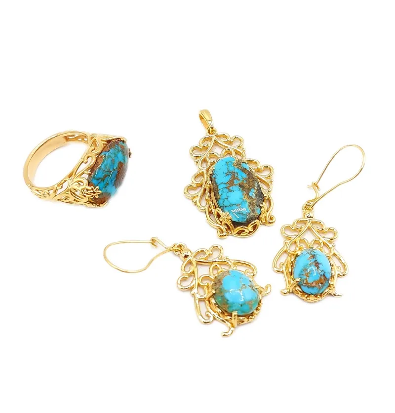 نیم ست طلا زرد و فیروزه شجری