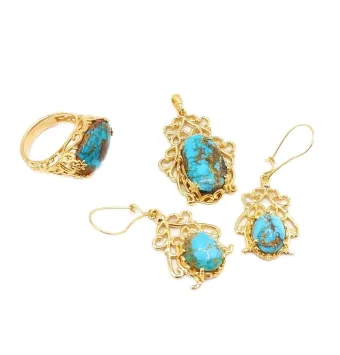 نیم ست طلا زرد و فیروزه شجری