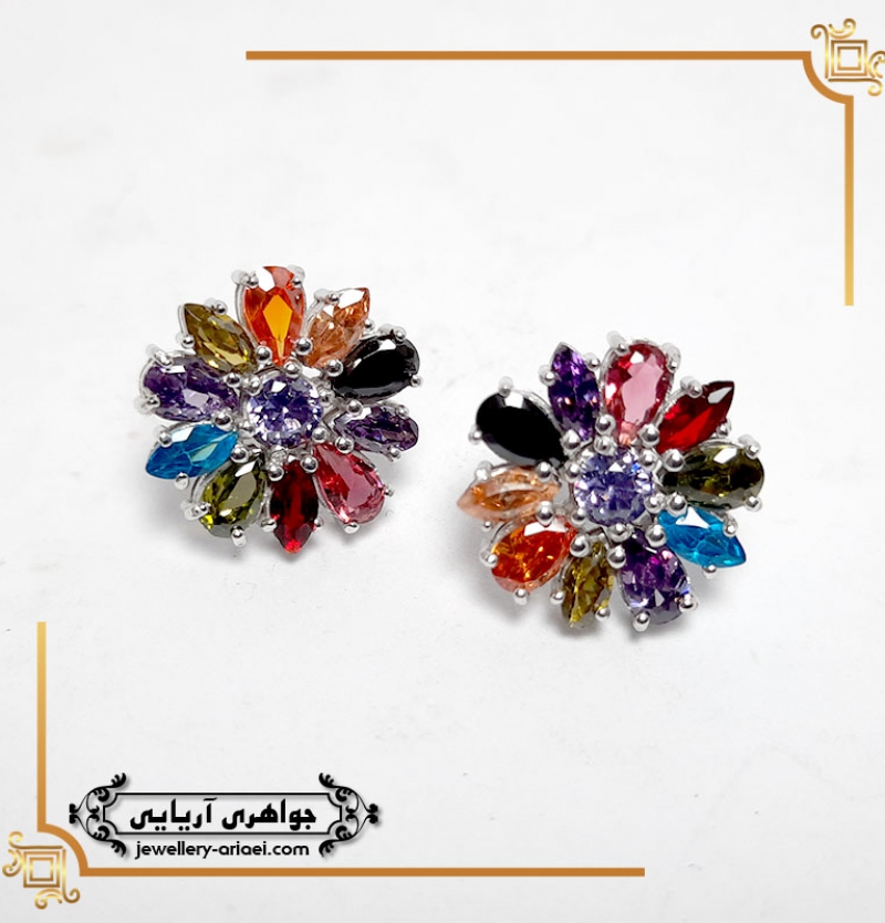 گوشواره نقره نگین رنگی