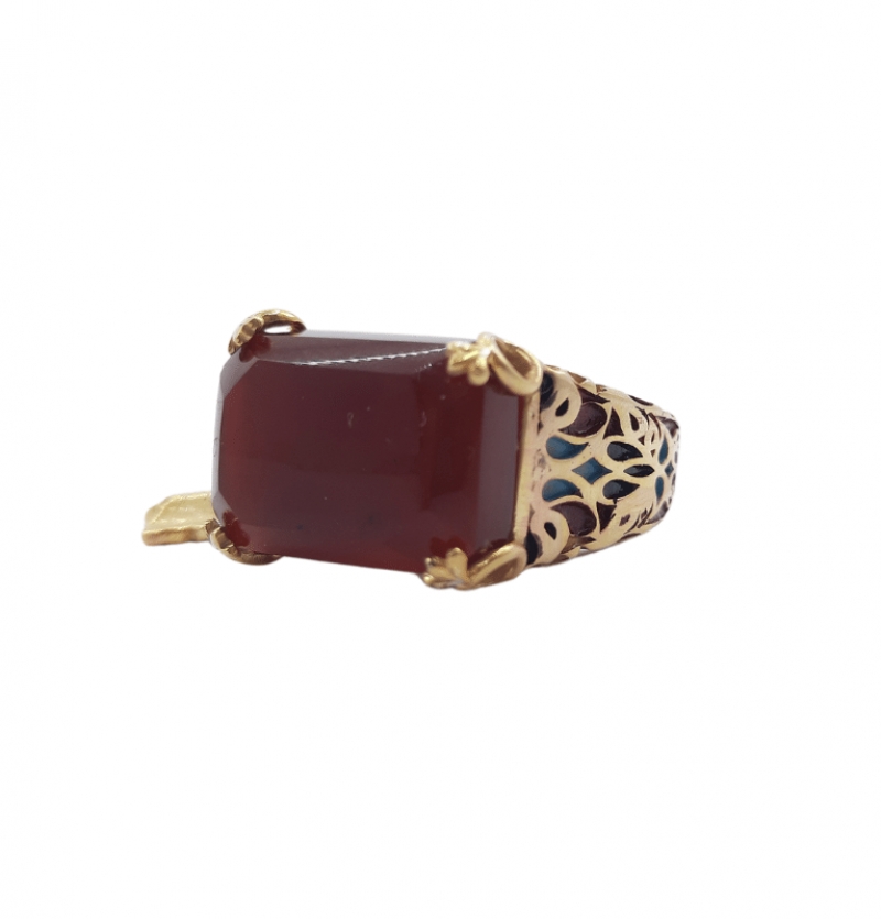 انگشتر نقره میناکاری عقیق چهارگوش