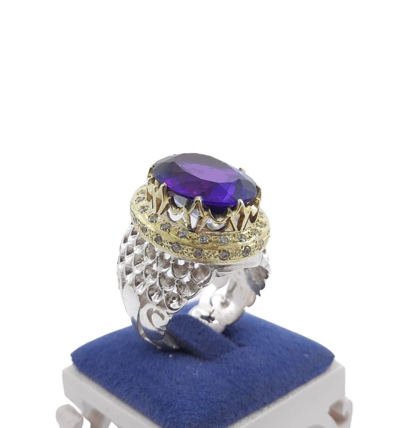 انگشتر مردانه آماتیست مدل پولکی